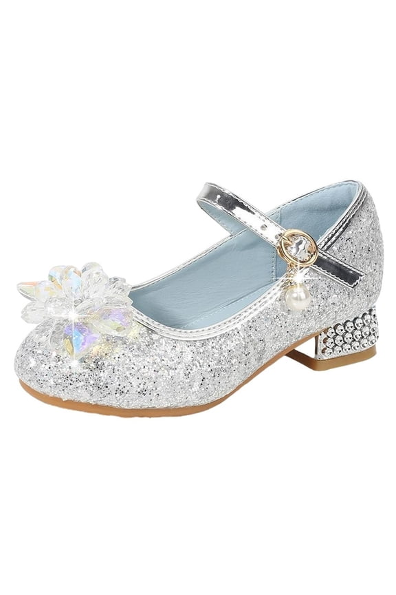 Girls Dress Shoes Glitter Low Heel Princess Heels Mary Jane Wedding Flower Girl Party Pumps