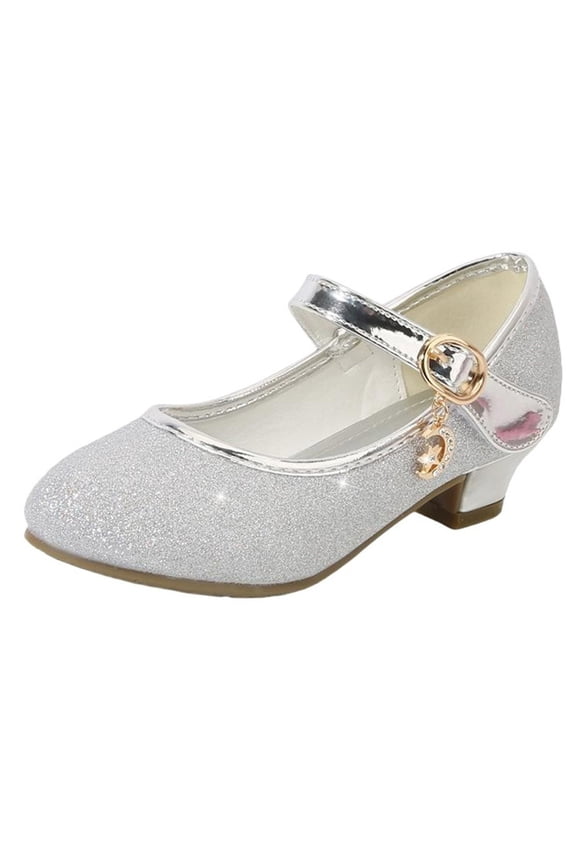 Girls Heels Dress Shoes Mary Jane Pumps Low Heel Princess Flower Wedding Party
