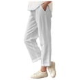 thumbnail image 1 of DeHolifer Girls Pants Cotton Linen Elastic Waisted Solid Color Straight Leg Summer Lightweight Loose Comfy Pants,6 Years, 1 of 6