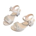 thumbnail image 1 of DeHolifer Girls Sandals Open Toe Low Block Chunky Heels Sandals Girls Casual Summer Party Dress Shoes, 1 of 8