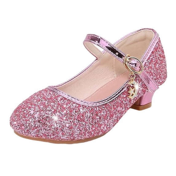 DeHolifer Girls Sparkly Sequin Princess Shoes Rhinestone Flower Girl Wedding Party Low Heel Shoes
