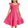 thumbnail image 1 of DeHolifer Girls Summer Dresses Pleated Ruffle Sleeve Smocked Flowy Dress Solid Color A-Line Swing Sundress,4 Years, 1 of 8