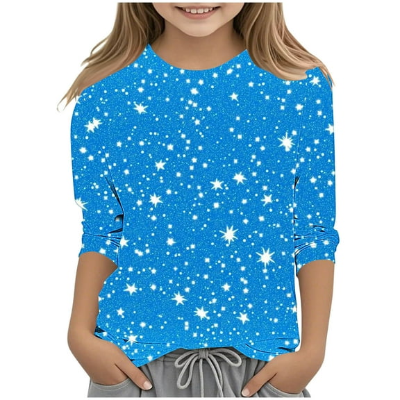 DeHolifer Girls T-Shirts 3/4 Sleeve Sequin Printed Graphic Crewneck Summer Lightweight Casual Tunic Tops,11-12Years