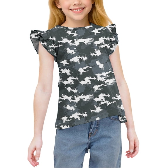 DeHolifer Girls T-Shirts Crewneck Kids Ruffle camouflage Cute Shirts Casual Summer Elegant Tee Tops for 10 Years