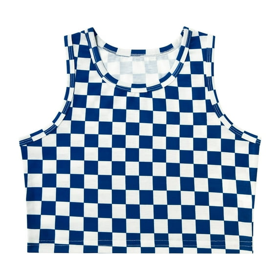 QQAMB Girls Tank Tops Square Neck Plaid Printed Sleeveless Casual Lightweight Summer Trendy Tank Tops,9 Years