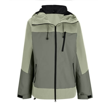 DeHolifer Jackets for Women Casual Long Sleeve Solid Color Zipper Drawstring Removable Hoodies Windproof Waterproof Outwear Jacket Army Green 3XL