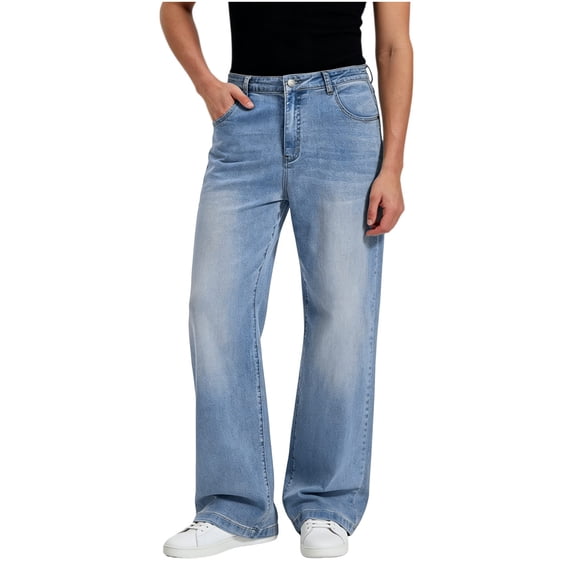 DeHolifer Jeans for Men Loose Wide Leg Baggy Bell Bottom Denim Pants Stretch Flared Leg Jeans Streetwear Light Blue 2XL