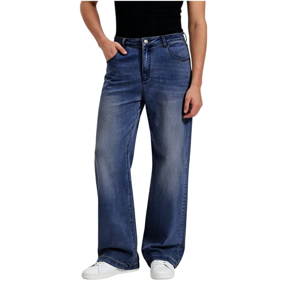 DeHolifer Jeans for Men Loose Wide Leg Baggy Bell Bottom Denim Pants Stretch Flared Leg Jeans Streetwear Sky Blue XL