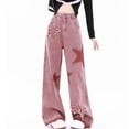 thumbnail image 1 of DeHolifer Jeans for Women Straight Leg Boyfriend Button High Waisted Baggy Jeans Loose Casual Deinm Pants Hot Pink XL, 1 of 7