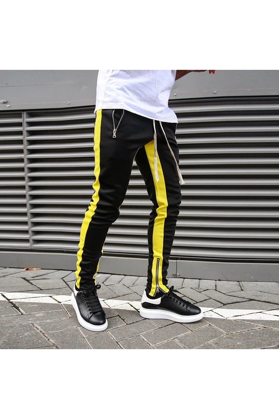 DeHolifer Jogger Sweatpants for Men Leg Zipper Solid Color Remote Leisure Pants Fashionable Sports Mens Sweatpants Black L