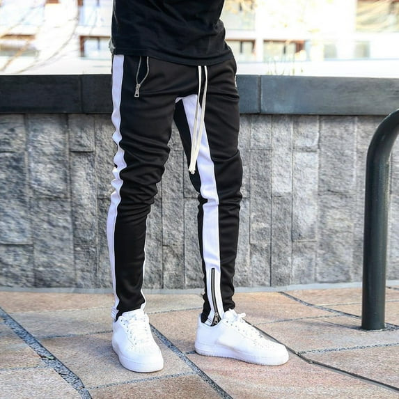 QQAMB Jogger Sweatpants for Men Leg Zipper Solid Color Remote Leisure Pants Fashionable Sports Mens Sweatpants White XL
