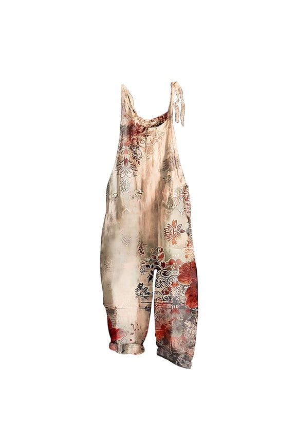Jumpsuits for Women Casual Boho Floral Printed Overalls Loose Sleeveless Wide Leg Spaghetti Strap Rompers Multicolor M