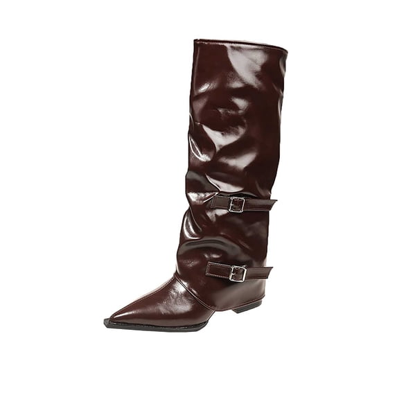 DeHolifer Knee High Boots Women Fold Over Boots Pointed Toe Tall Boots Fashion Slouchy Boots