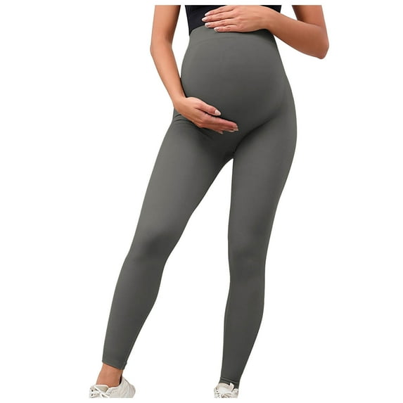 DeHolifer Leggings for Women Maternity Workout Over The Belly Pregnancy Yoga Pants with Pockets Soft Activewear Work Pants Dark Gray S