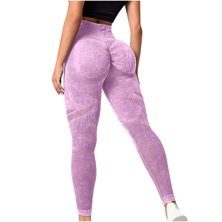 DeHolifer Leggings for Women Tie Dye Seamless High Waist Yoga Pants Scrunch  Butt Lifting Elastic Tights Pink S 