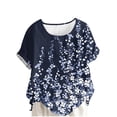 thumbnail image 1 of DeHolifer Linen Shirts Women Button Down Crewneck Lightweight Casual Blouse Short Sleeve Work Office Tunic Tops Navy 4XL, 1 of 5