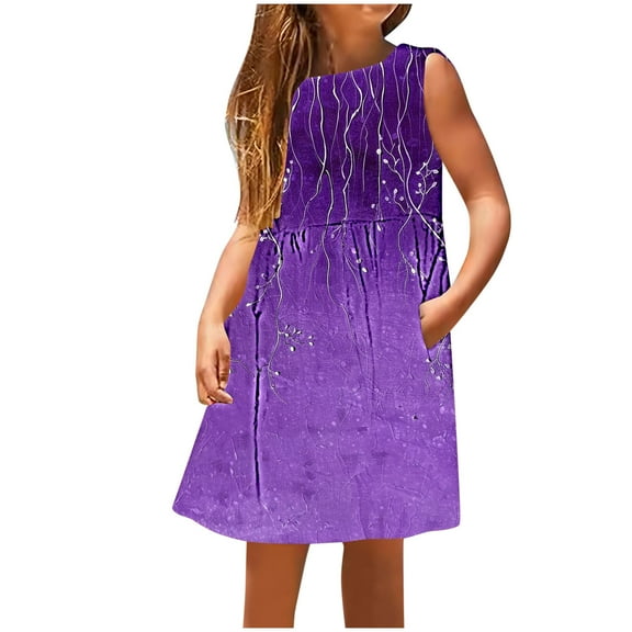 DeHolifer Little Girls Print Sleeveless Floral Printed Casual Cute Dress Daily Holiday Vacation Sweet Dresses,7 Years
