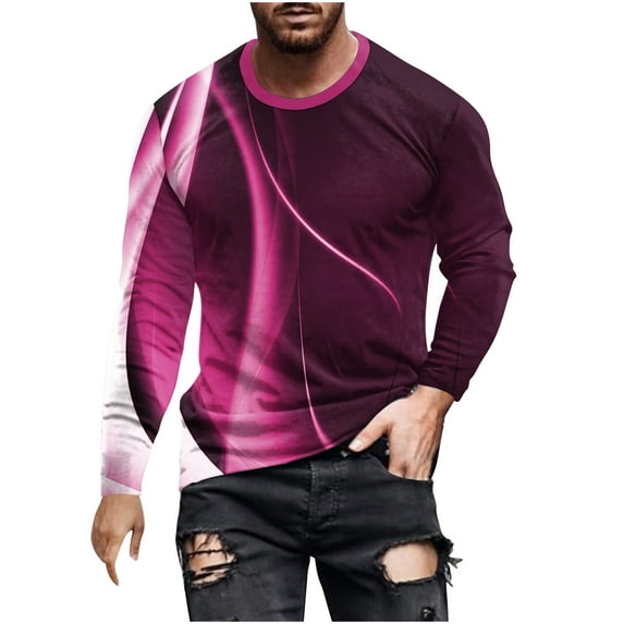 DeHolifer Men Casual T-Shirts Light Graphic Printed Crewneck Long Sleeve Pullover Tops Loose Fall Fashion Blouse T-Shirts Hot Pink S