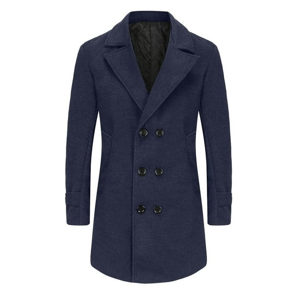DeHolifer Men Coat Casual Button Solid Long Sleeve Pockets Turn Down Collar Outwear Coat Mid Length Coat Jacket Navy 3XL