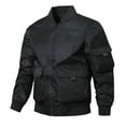 thumbnail image 1 of QQAMB Men Coat Outwear Zipper Solid Color Long Sleeve Crewneck Windproof Winter Coat for Men with Pockets Black L, 1 of 3