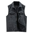 thumbnail image 1 of DeHolifer Men Coat Sleeveless Button Down Turndown Collar Solid Color Waistcoat Deinm Coat for Men Black 2XL, 1 of 3