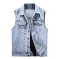 thumbnail image 1 of DeHolifer Men Coat Sleeveless Button Down Turndown Collar Solid Color Waistcoat Deinm Coat for Men Light Blue M, 1 of 6