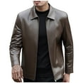 thumbnail image 1 of DeHolifer Men Jacket Leather Long Sleeve Winter Solid Color Lapel Coat Streetwear Leather Jackets Brown XL, 1 of 4