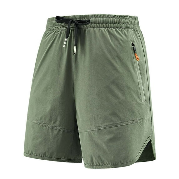 DeHolifer Men Shorts Plus Size Cotton Linen Drawstring Elastic Waisted Wide Leg Solid Color Comfy Shorts Army Green 2XL