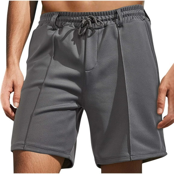 QQAMB Men Shorts Plus Size Drawstring Comfy Solid Color Casual Elastic Waist Beach Shorts with Pocket Gray 3XL