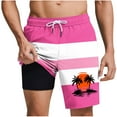 thumbnail image 1 of QQAMB Men Shorts Plus Size Elastic Waisted Strip Printed Palm Graphic Printed Summer Loose Comfy Shorts with Pocket Hot Pink XL, 1 of 5
