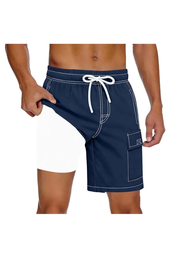 Men Swim Trunks Quick Dry Elastic Waisted Drawstring Breathable Summer Beach Shorts with Multi Pockets Dark Blue 3XL