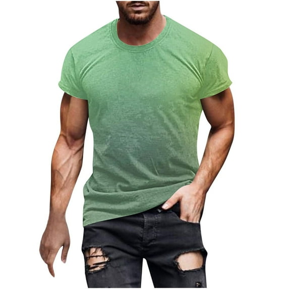 DeHolifer Men T Shirt Gradient Color Crewneck Short Sleeve Summer Casual Tee T Shirt Loose Sprot Fitness Tops Green 5XL