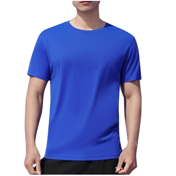 DeHolifer Men T-Shirts Plus Size Sports Fitness Solid Color Casual Crewneck Lightweight Short Sleeve Tee T-Shirts Blue S