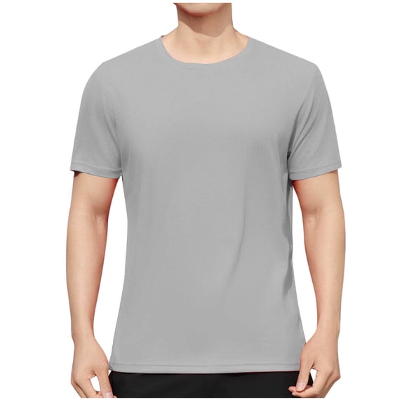 DeHolifer Men T-Shirts Plus Size Sports Fitness Solid Color Casual Crewneck Lightweight Short Sleeve Tee T-Shirts Gray 2XL