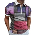 thumbnail image 1 of QQAMB Men T-shirts Short Sleeve Color Block Turndown Collar Half Zipper T-shirt Casual Fashion Blouse Tops Hot Pink M, 1 of 5