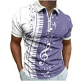 thumbnail image 1 of DeHolifer Men T-shirts Short Sleeve Piano Printed Turndown Collar Half Zipper T-shirt Casual Fashion Blouse Tops Purple XL, 1 of 5