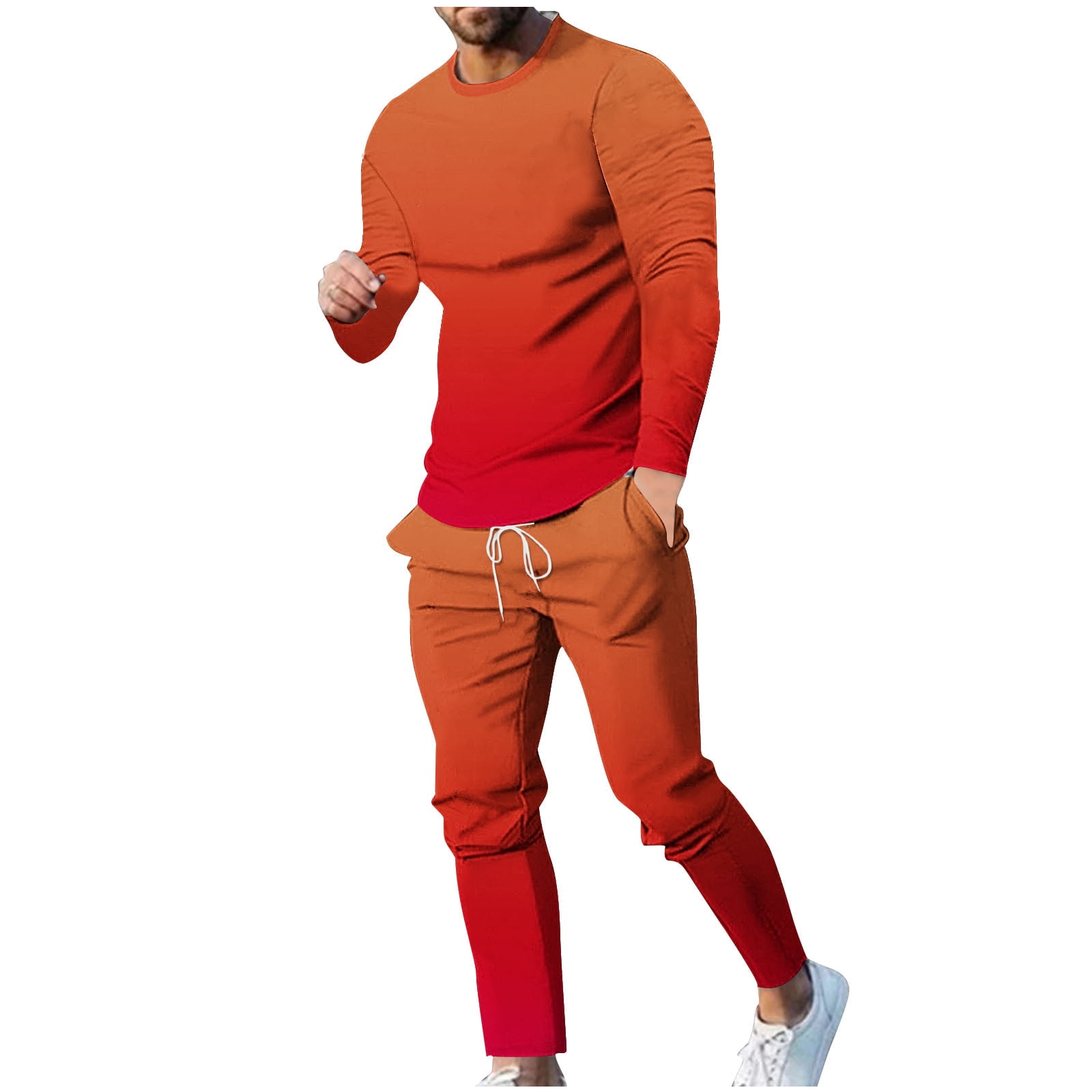 DeHolifer Men's 2 Piece Outfits Plus Size Gradient Color Long Sleeve ...