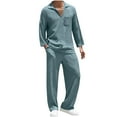 thumbnail image 1 of DeHolifer Men's 2 Piece Sets Plus Size V-Neck Solid Color Knit Pullover and Pants Homewear Loungewear Sets Blue 2XL, 1 of 7