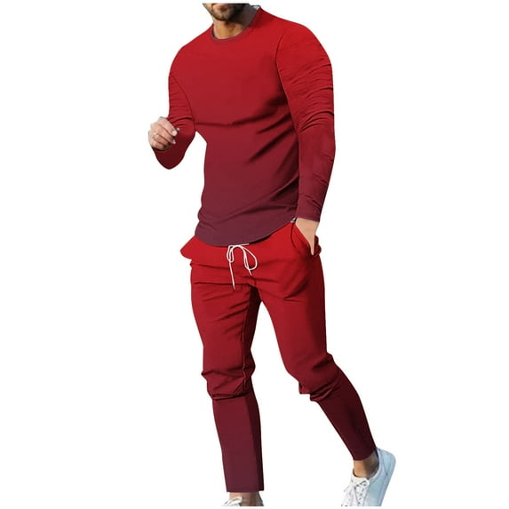 DeHolifer Men's 2 Piece Sets Sweatshirt and Sweatpants Casual Tracksuits Long Sleeve Pullover Jogging Sweatsuit Set Red S