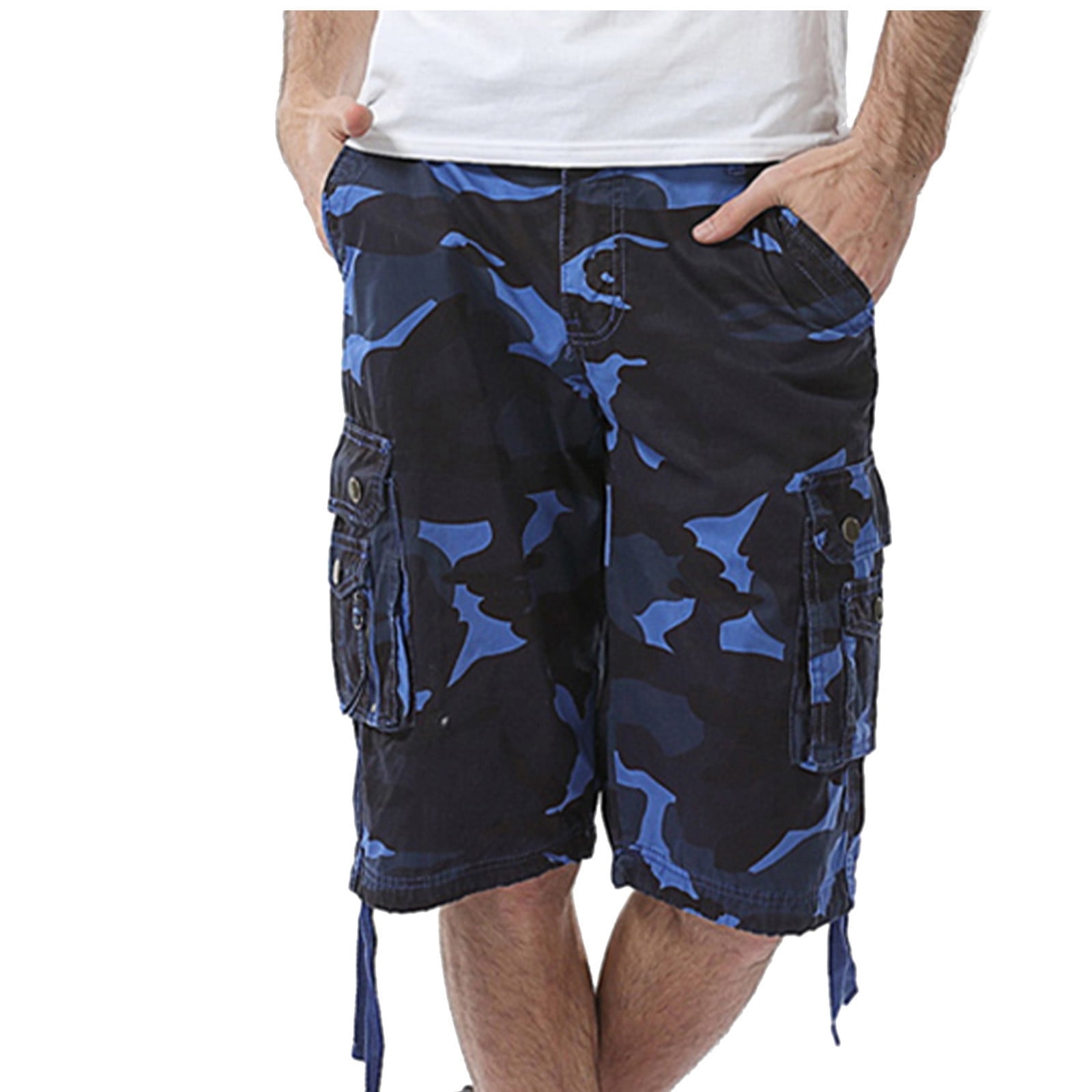 Men's Full Size Camouflage Cargo Denim Shorts with Distressed Details Plus Size