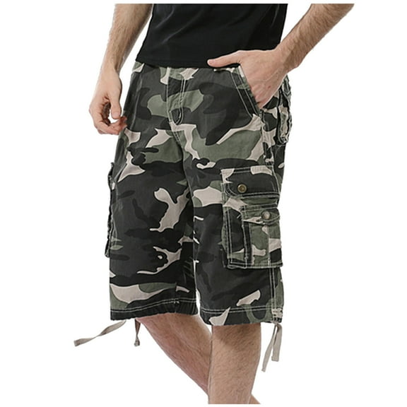 DeHolifer Men's Camo Cargo Shorts Cotton Relaxed Fit Multi-Pocket Outdoor Camouflage Cargo Shorts Camouflage M