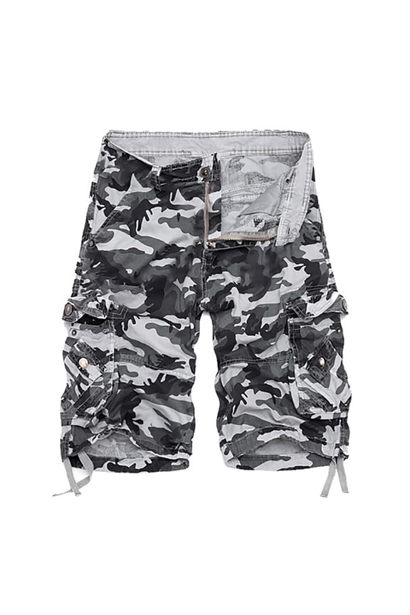 Men's Camo Cargo Shorts Cotton Relaxed Fit Multi-Pocket Outdoor Camouflage Cargo Shorts Gray XL
