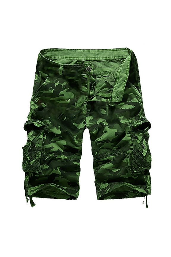 Men's Camo Cargo Shorts Cotton Relaxed Fit Multi-Pocket Outdoor Camouflage Cargo Shorts Green 5XL