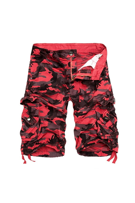 DeHolifer Men's Camo Cargo Shorts Cotton Relaxed Fit Multi-Pocket Outdoor Camouflage Cargo Shorts Hot Pink 4XL