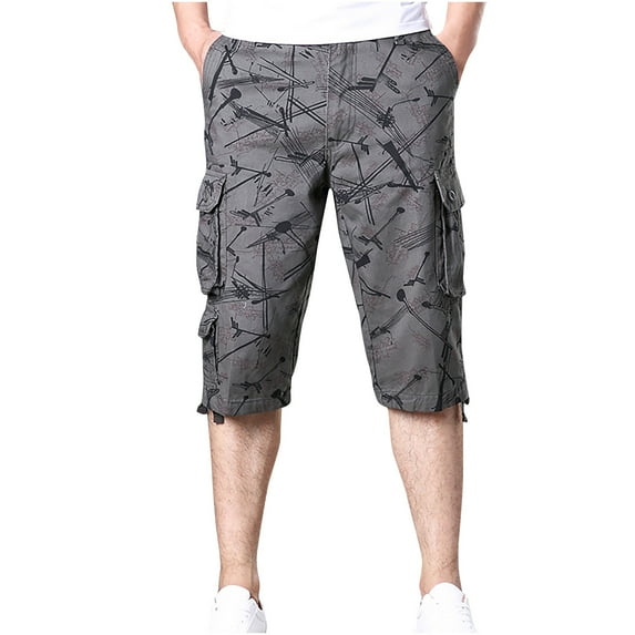 DeHolifer Men's Capri Cargo Shorts Casual Hiking Military Tactical Below Knee Shorts 3/4 Cargo Shorts with Multi-Pockets Army Green S