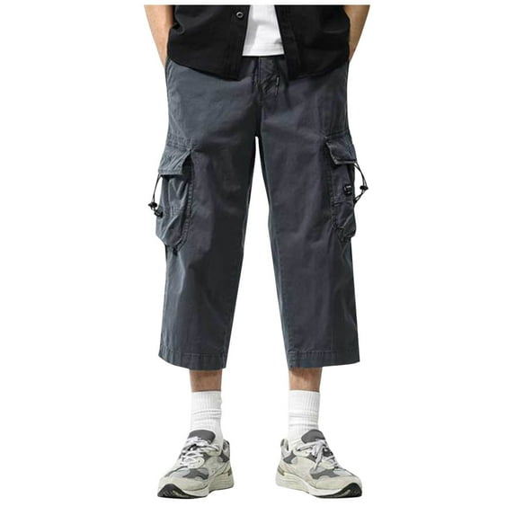 DeHolifer Men's Cargo Shorts Stretch Plus Size Casual Elastic Waisted Solid Color Drawstring Shorts with Multi Pockets Gray 3XL