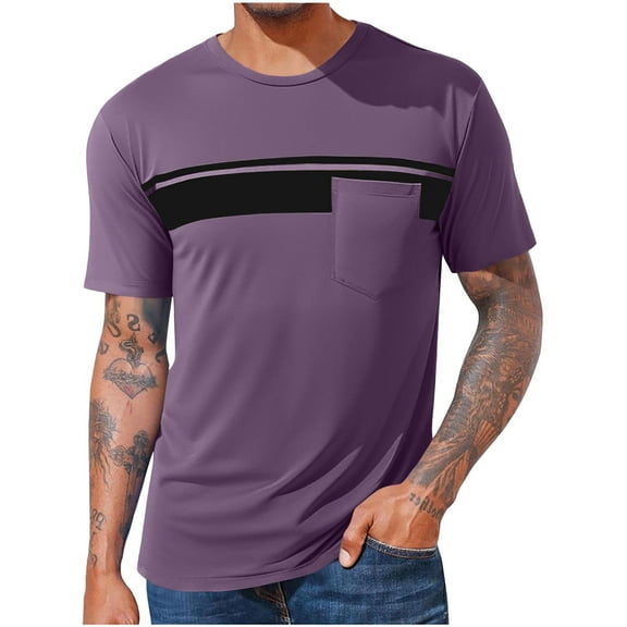 DeHolifer Men's Cotton T-Shirts Plus Size Casual Basic Crewneck Short Sleeve Tee Shirts Pocket Blouses Shirts Purple 3XL