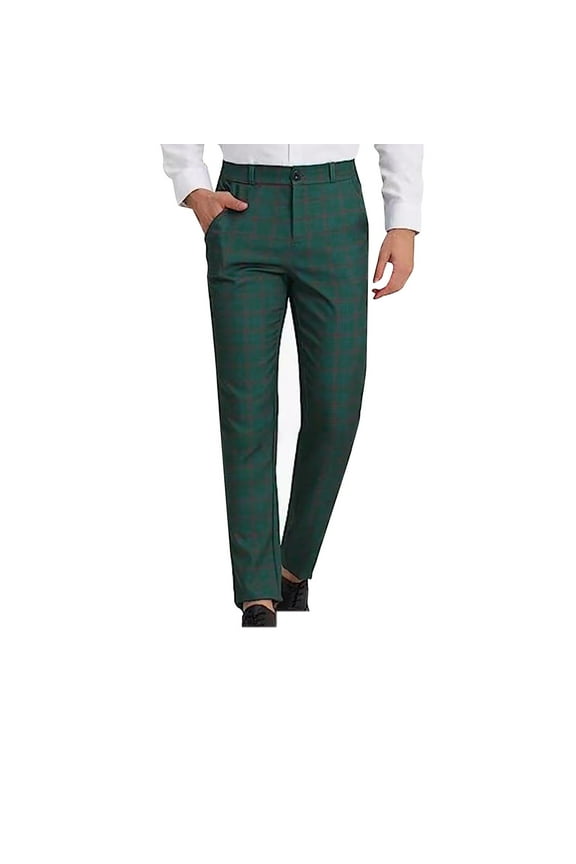DeHolifer Men's Dress Pants Plaid Casual Regular Fit Straight Leg Pants Flat Front Stretch Checked Trousers Green M