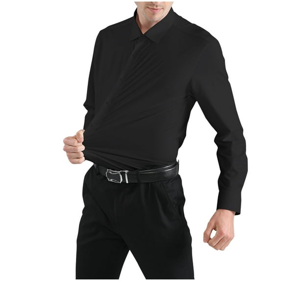 DeHolifer Men's Dress Shirts Cotton Long Sleeve Button Up Lapel Solid Color Shirts Formal Business Shirt Black L