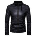 thumbnail image 1 of DeHolifer Men's Jacket Leather Motorcycle Jacket Zipper Long Sleeve Stand Collar Coat Outwear Jackets Black L, 1 of 8